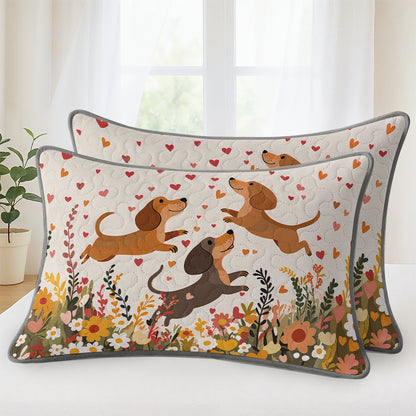 Pajabear Quilt 3-Piece Set Floral Dachshund With Heart
