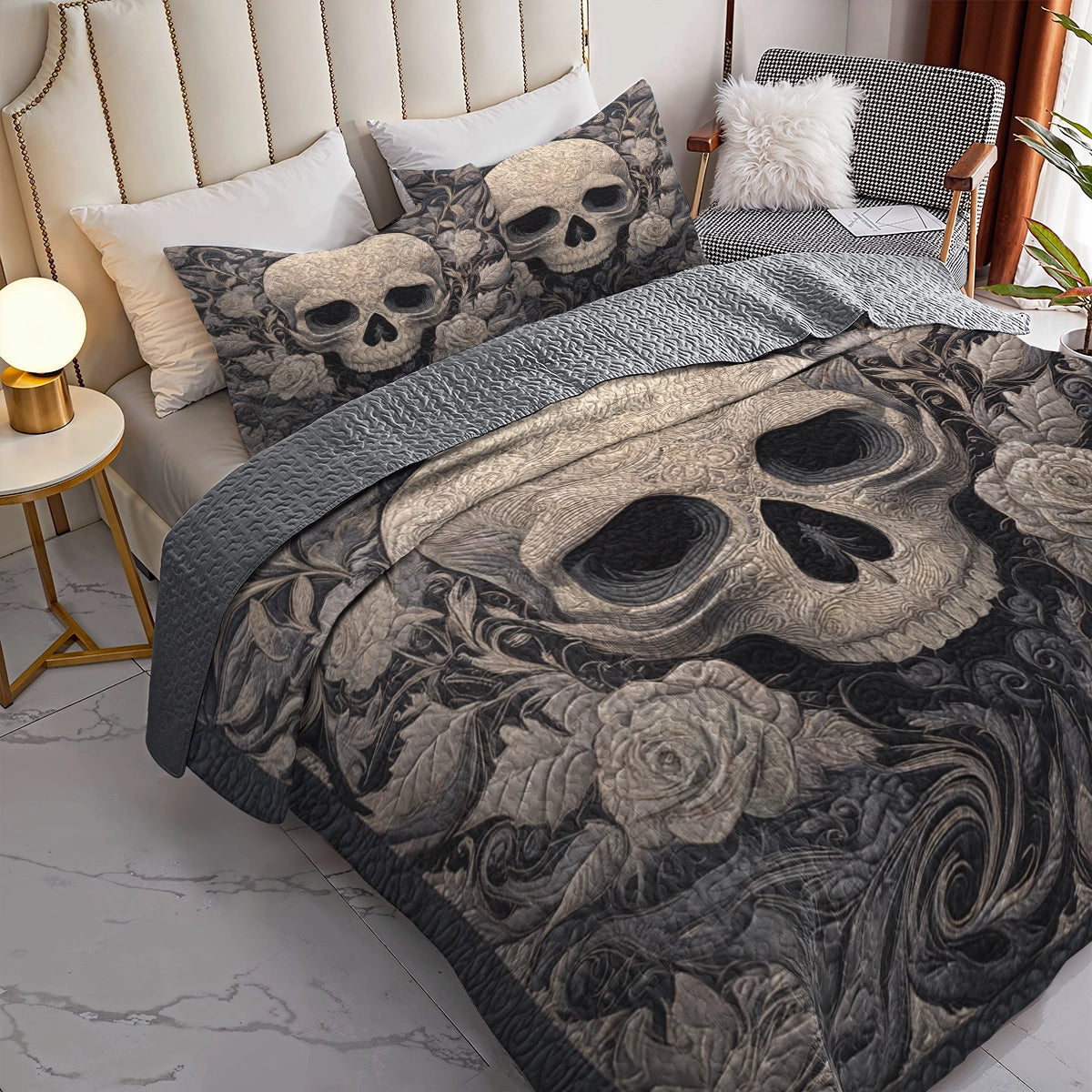 Pajabear Quilt 3-Piece Set Baroque Shadow Skull