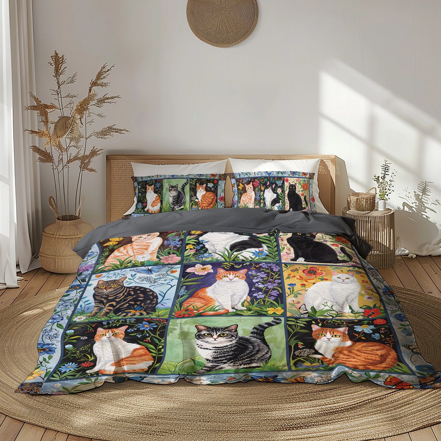 Pajabear 3 Pieces Duvet Cover Set Cat Floral Felines