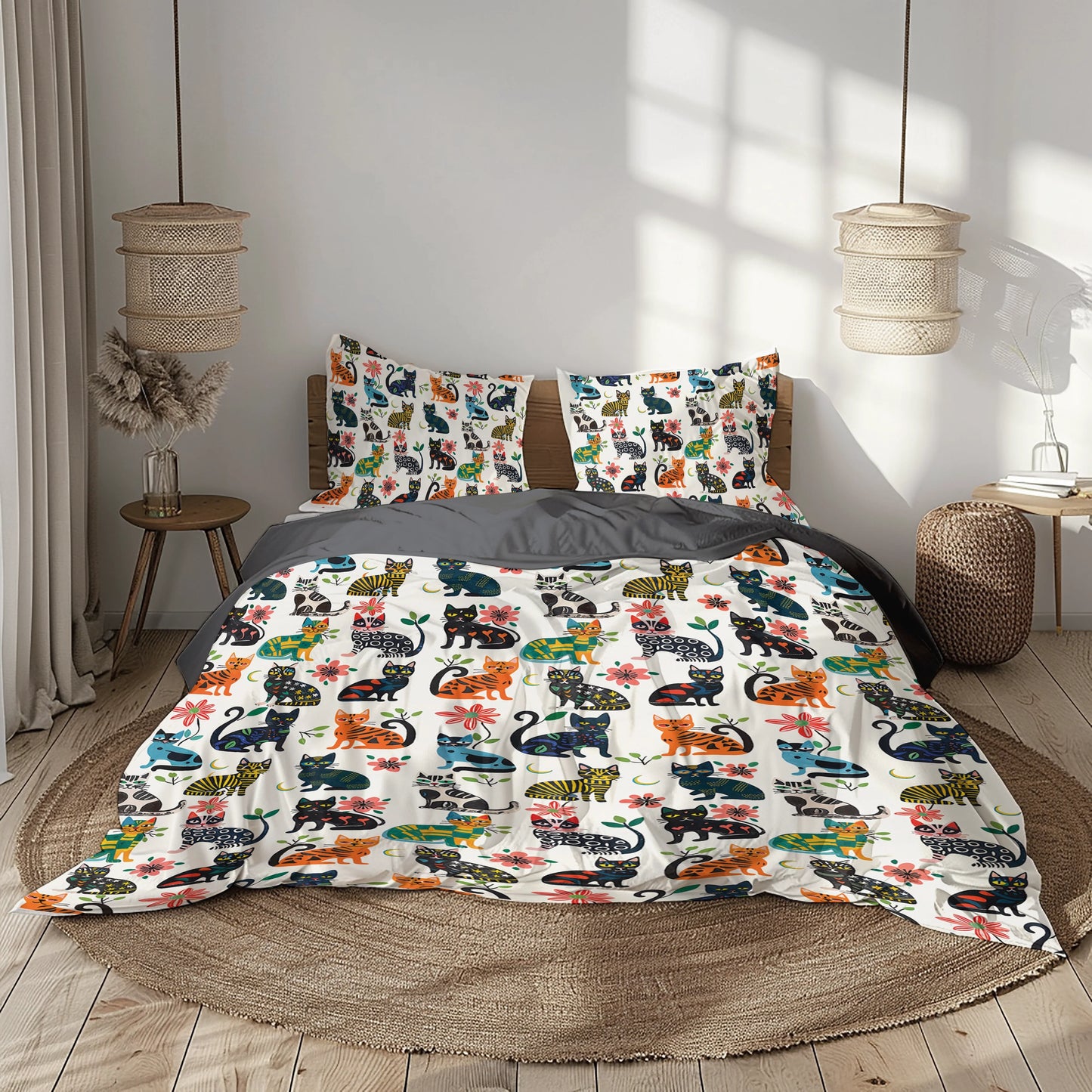 Pajabear 3 Pieces Duvet Cover Set Cat Playful Paws