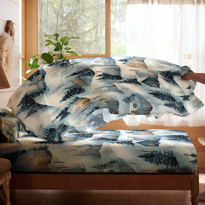 Pajabear 4-Piece Bed Sheet Set Snow Village