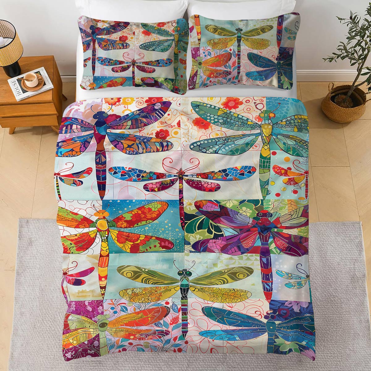 Pajabear 3 Pieces Duvet Cover Set Dragonfly Harmony