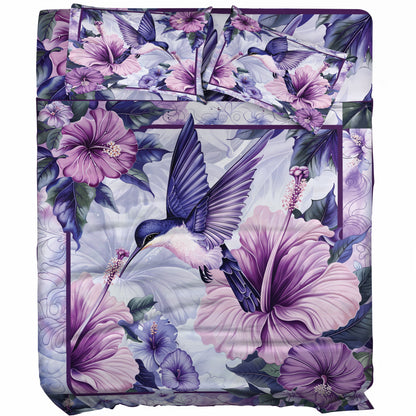 Pajabear 4-Piece Bed Sheet Set Hummingbird With Hibicus Flowers