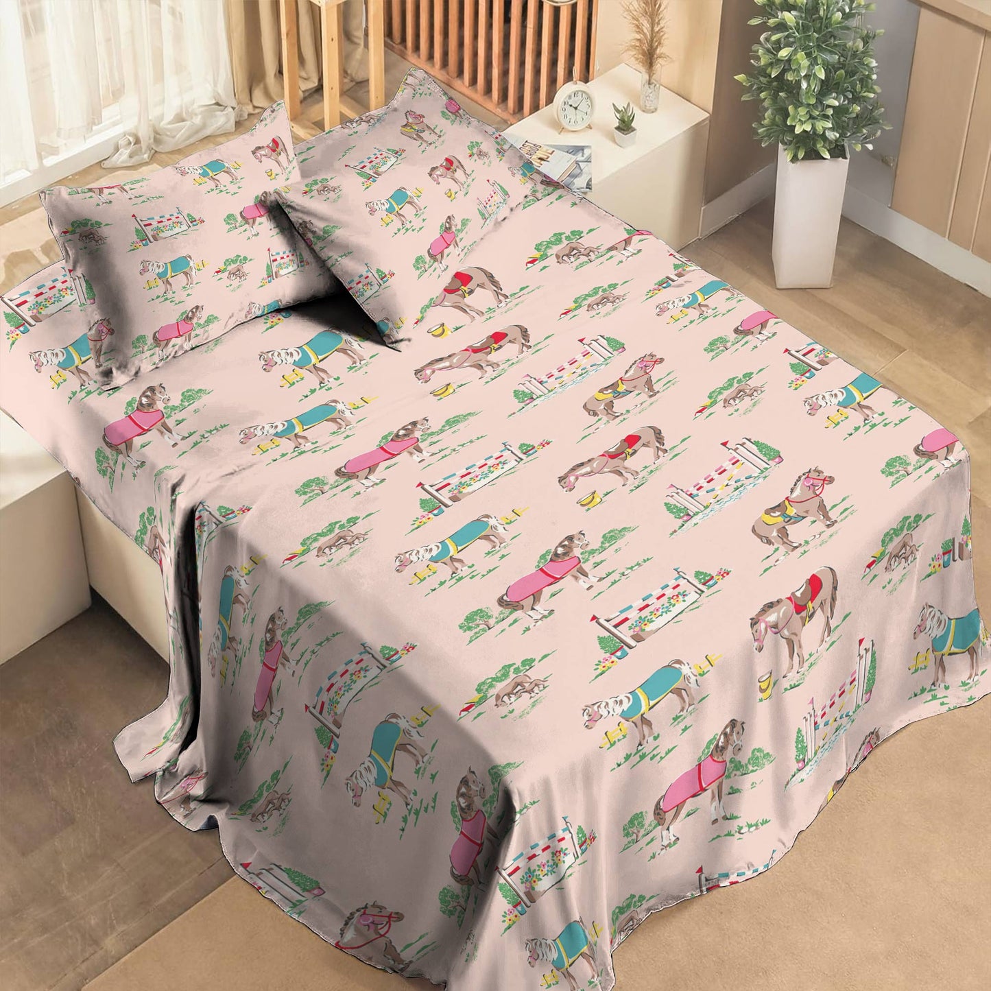 Pajabear 4-Piece Bed Sheet Set Horse Racing