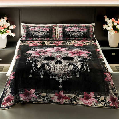 Pajabear 4-Piece Bed Sheet Set Faith Love Skull With Lilies