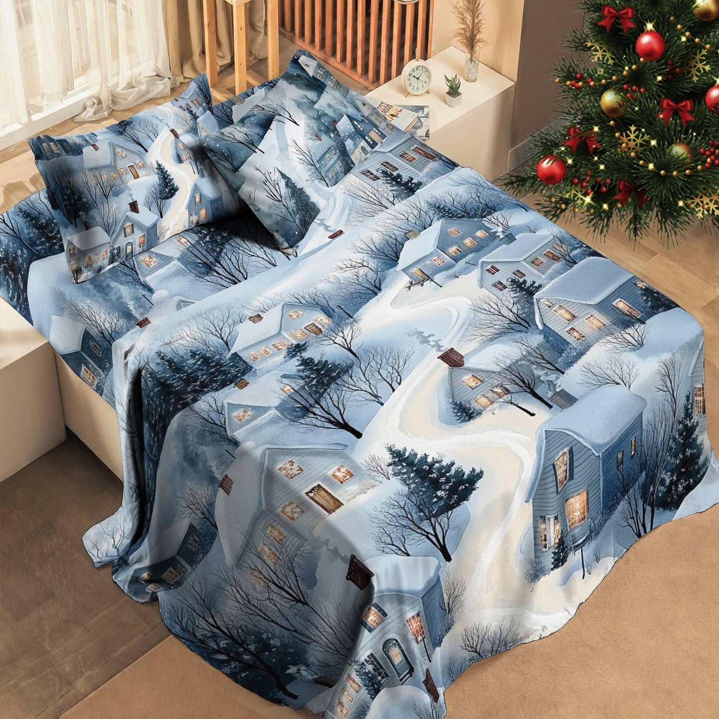 Pajabear 4-Piece Bed Sheet Set Winter Village