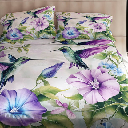 Pajabear 4-Piece Bed Sheet Set Charming Hummingbirds