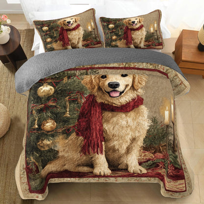 Pajabear Quilt 3-Piece Set Golden Christmas Glow