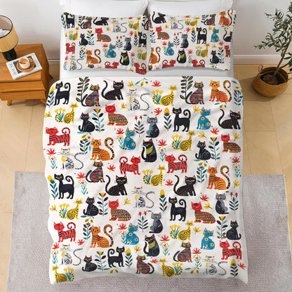Pajabear 3 Pieces Duvet Cover Set Cute Whimsical Cat
