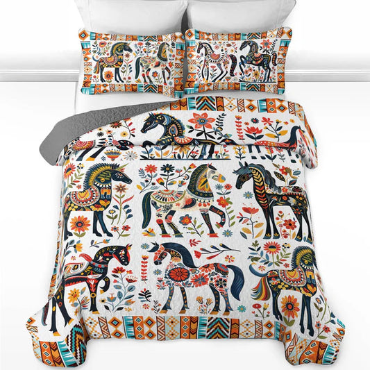 Pajabear Quilt 3-Piece Set Horse Floral Pattern
