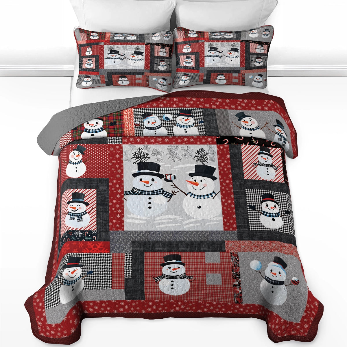 Pajabear Quilt 3-Piece Set Playful Snowmen