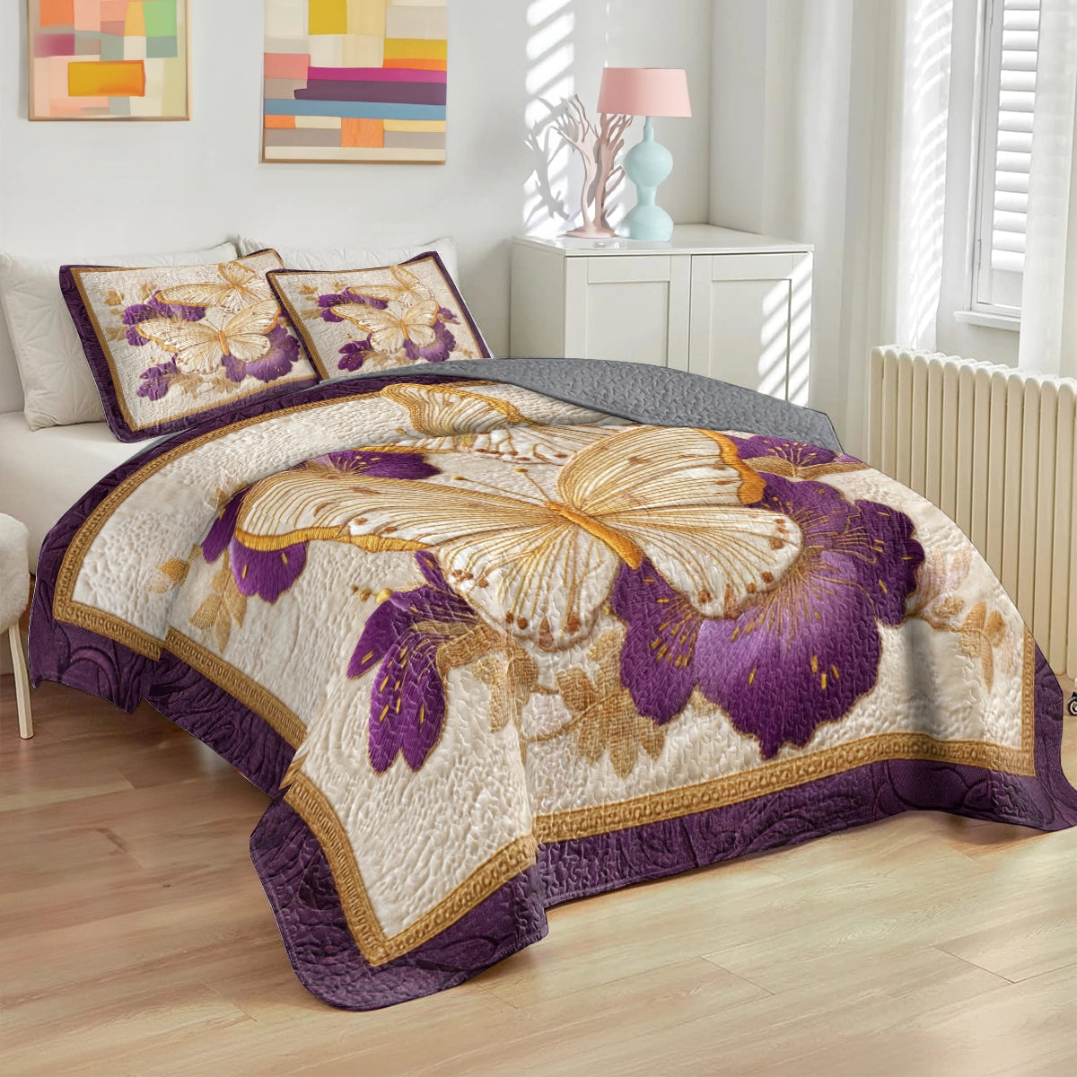 Pajabear Quilt 3-Piece Set Golden Wings of Serenity