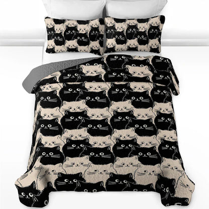 Pajabear Quilt 3-Piece Set Cute Face Cats