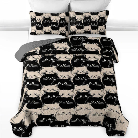 Pajabear Quilt 3-Piece Set Cute Face Cats