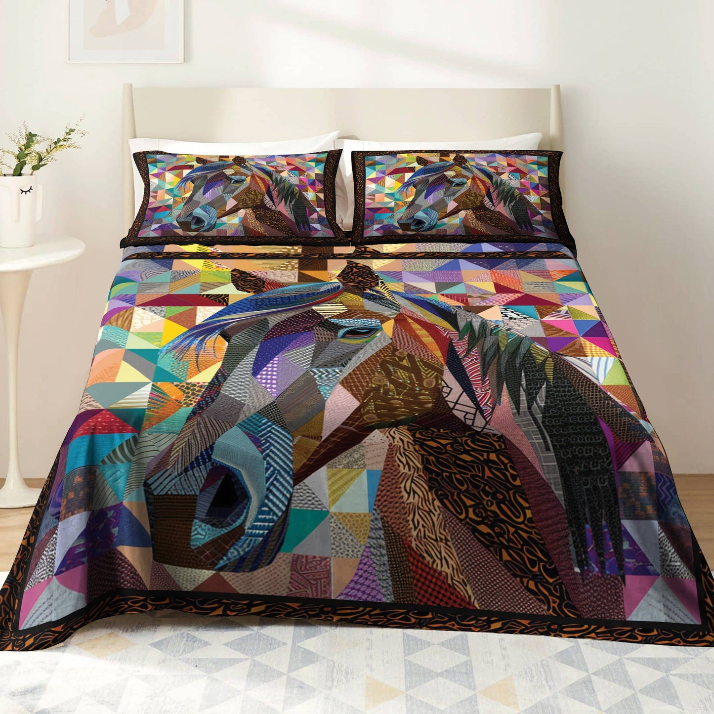 Pajabear 4-Piece Bed Sheet Set Colorful Horse
