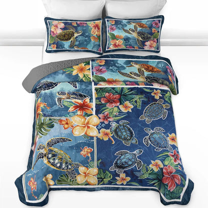 Pajabear Quilt 3-Piece Set Hibiscus Gentle Sea Turtle