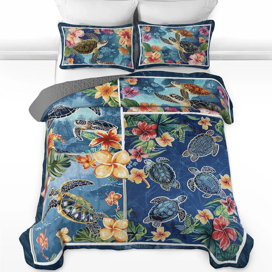 Pajabear Quilt 3-Piece Set Hibiscus Gentle Sea Turtle