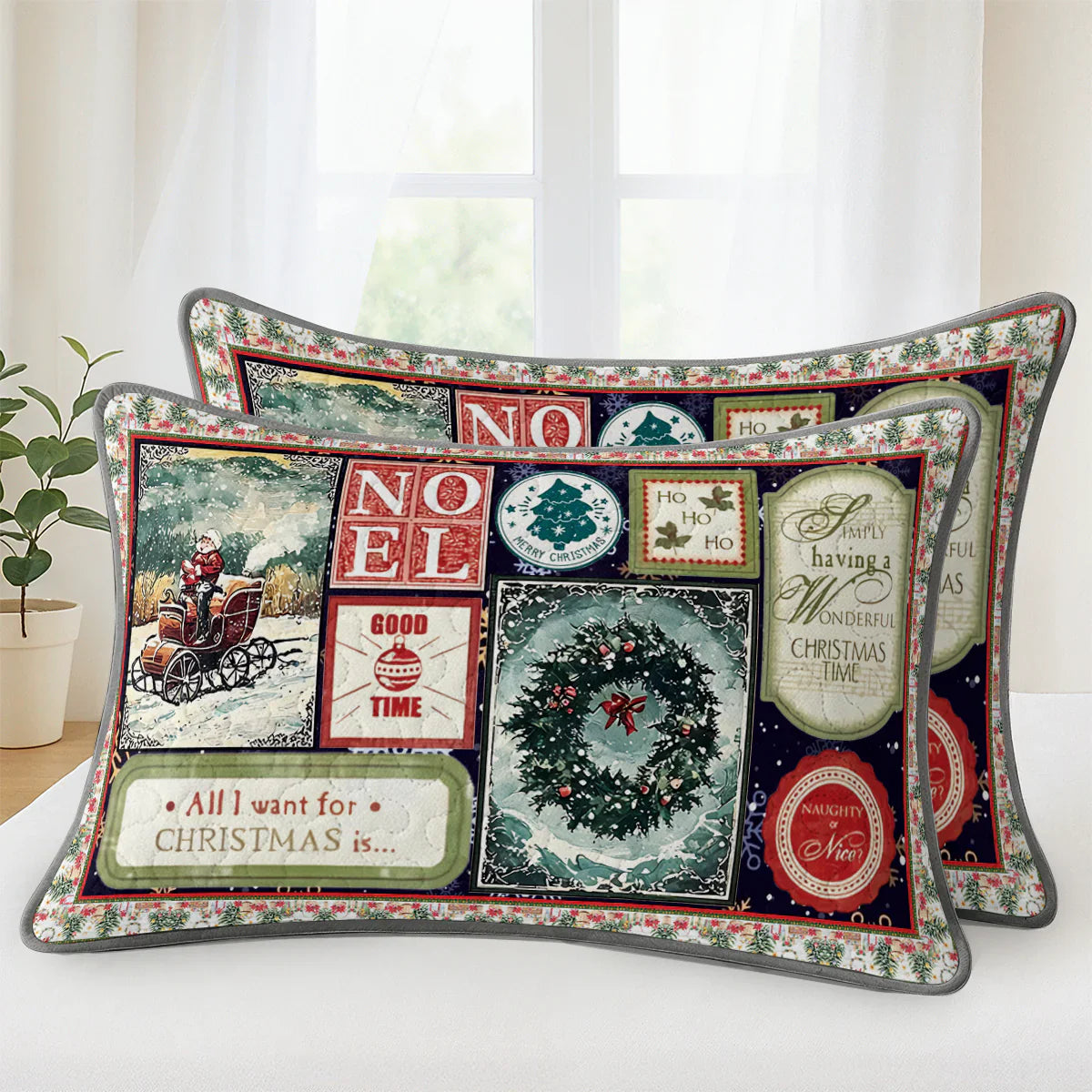 Pajabear Quilt 3-Piece Set Golden Nostalgic Noel Patchwork