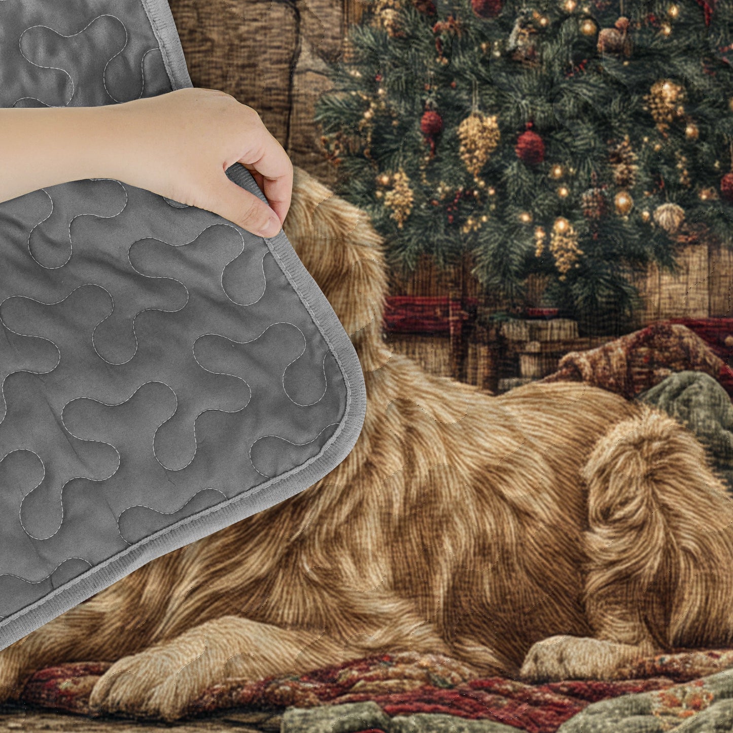 Pajabear Quilt 3-Piece Set Golden Retriever Christmas Eve