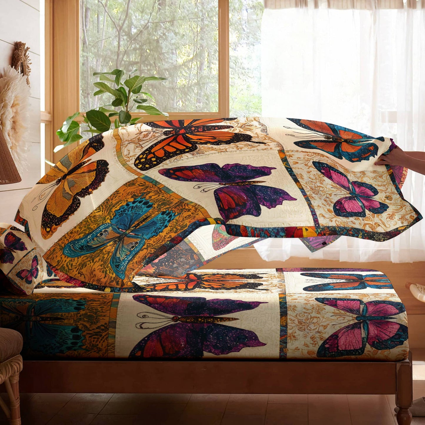 Pajabear 4-Piece Bed Sheet Set Vintage Butterflies