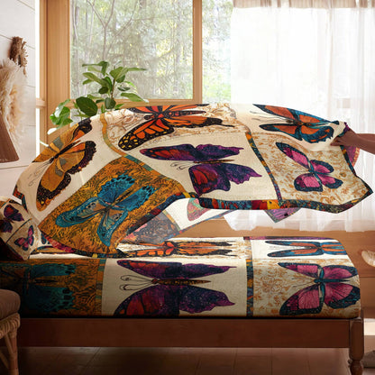 Pajabear 4-Piece Bed Sheet Set Vintage Butterflies