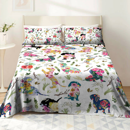 Pajabear 4-Piece Bed Sheet Set Dachshund Flower