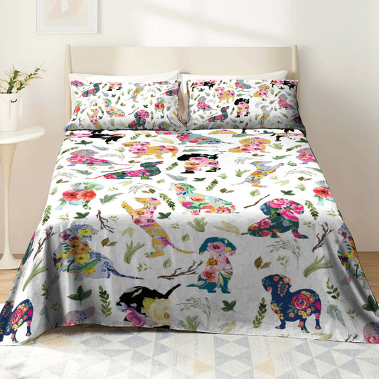 Pajabear 4-Piece Bed Sheet Set Dachshund Flower