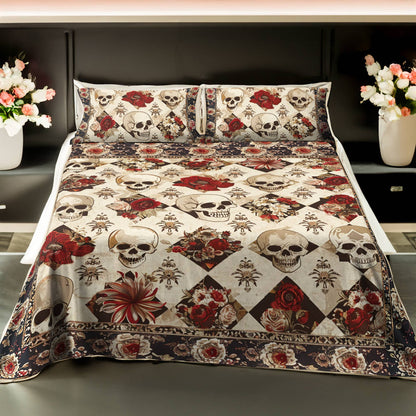 Pajabear 4-Piece Bed Sheet Set Elegent Skull Roses