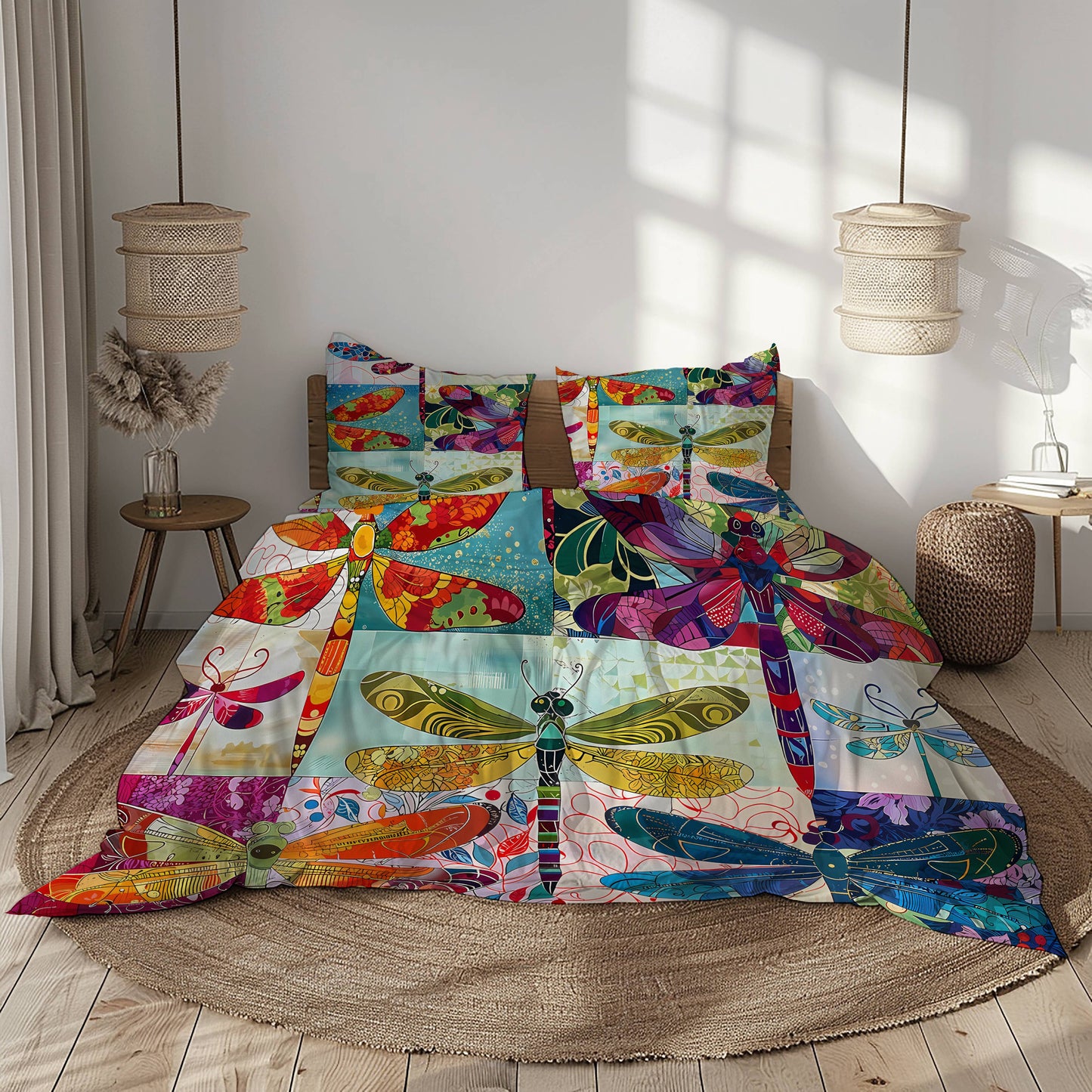 Pajabear 3 Pieces Duvet Cover Set Dragonfly Harmony