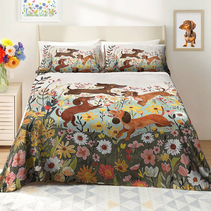 Pajabear 4-Piece Bed Sheet Set - Dachshund Floral