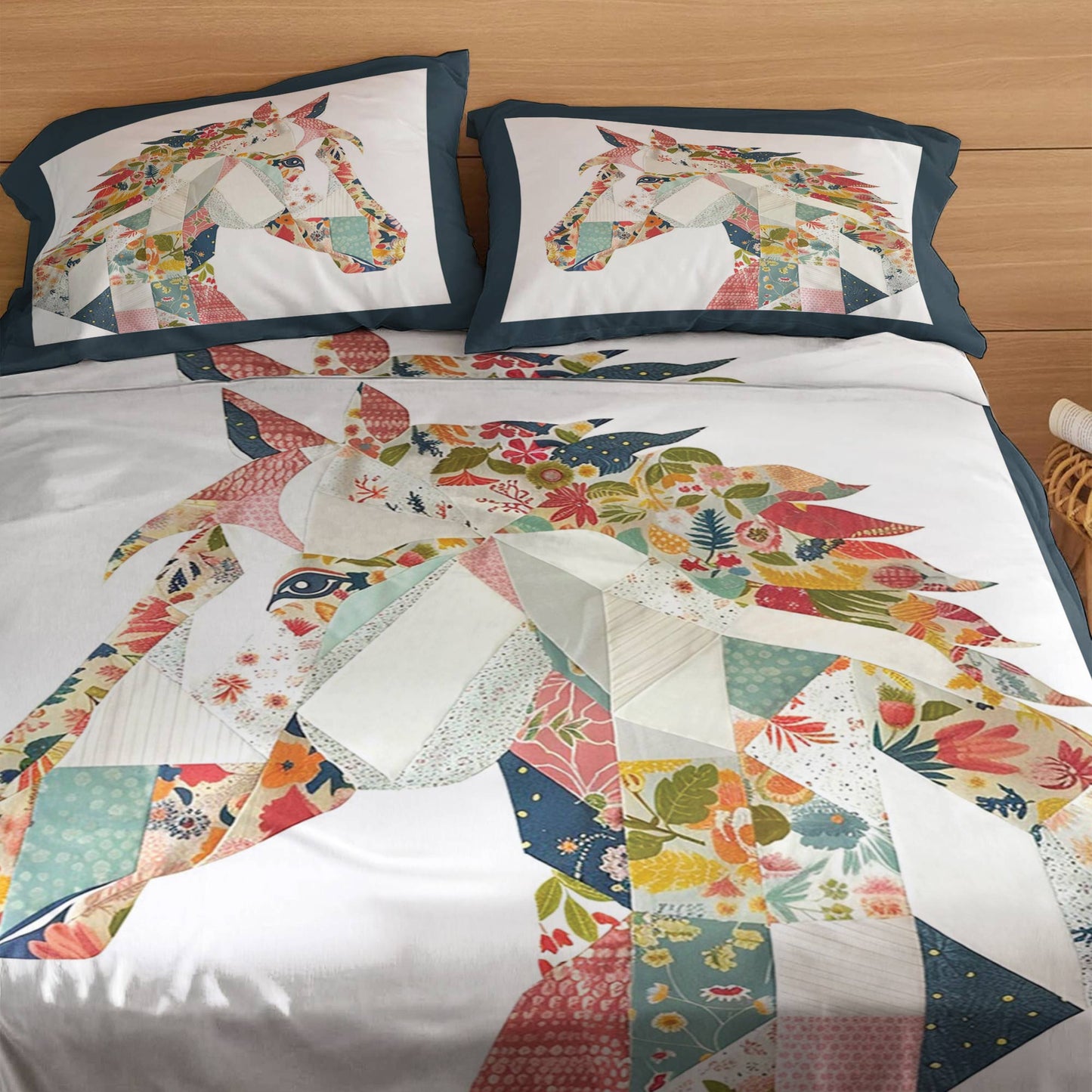Pajabear 4-Piece Bed Sheet Set Charming Floral Horse