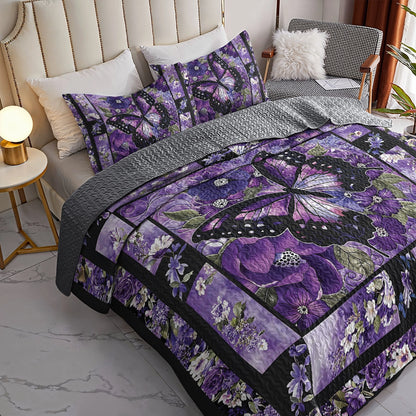 Pajabear Quilt 3-Piece Set Gorgeous Purple Butterfly Flowers