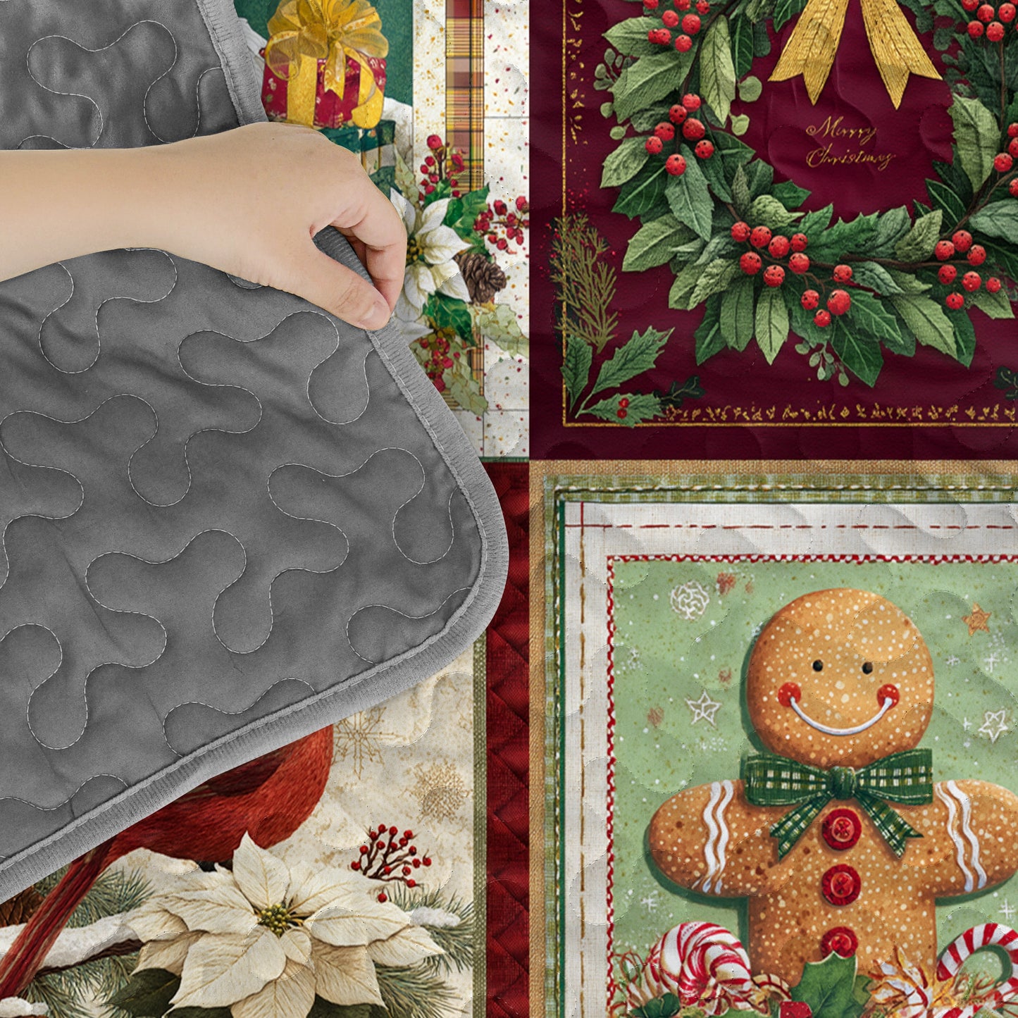 Pajabear Quilt 3-Piece Set Vintage Christmas Joy