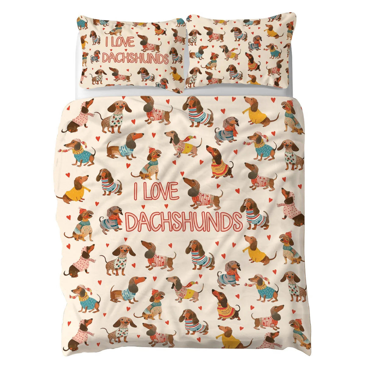 Pajabear 3 Pieces Duvet Cover Set Dachshund Lovely Delight