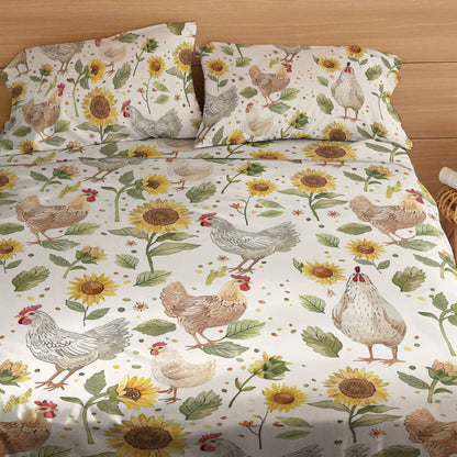 Pajabear 4-Piece Bed Sheet Set Sunflower Chickens