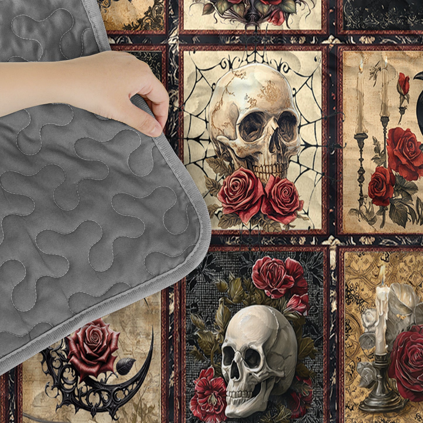 Pajabear Quilt 3-Piece Set Victorian Skull