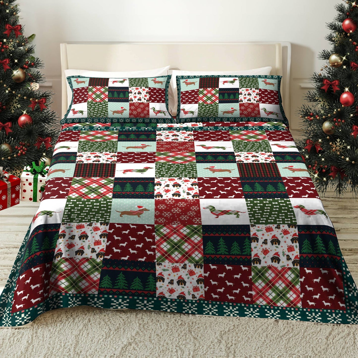 Pajabear 4-Piece Bed Sheet Set Dachshund Christmas