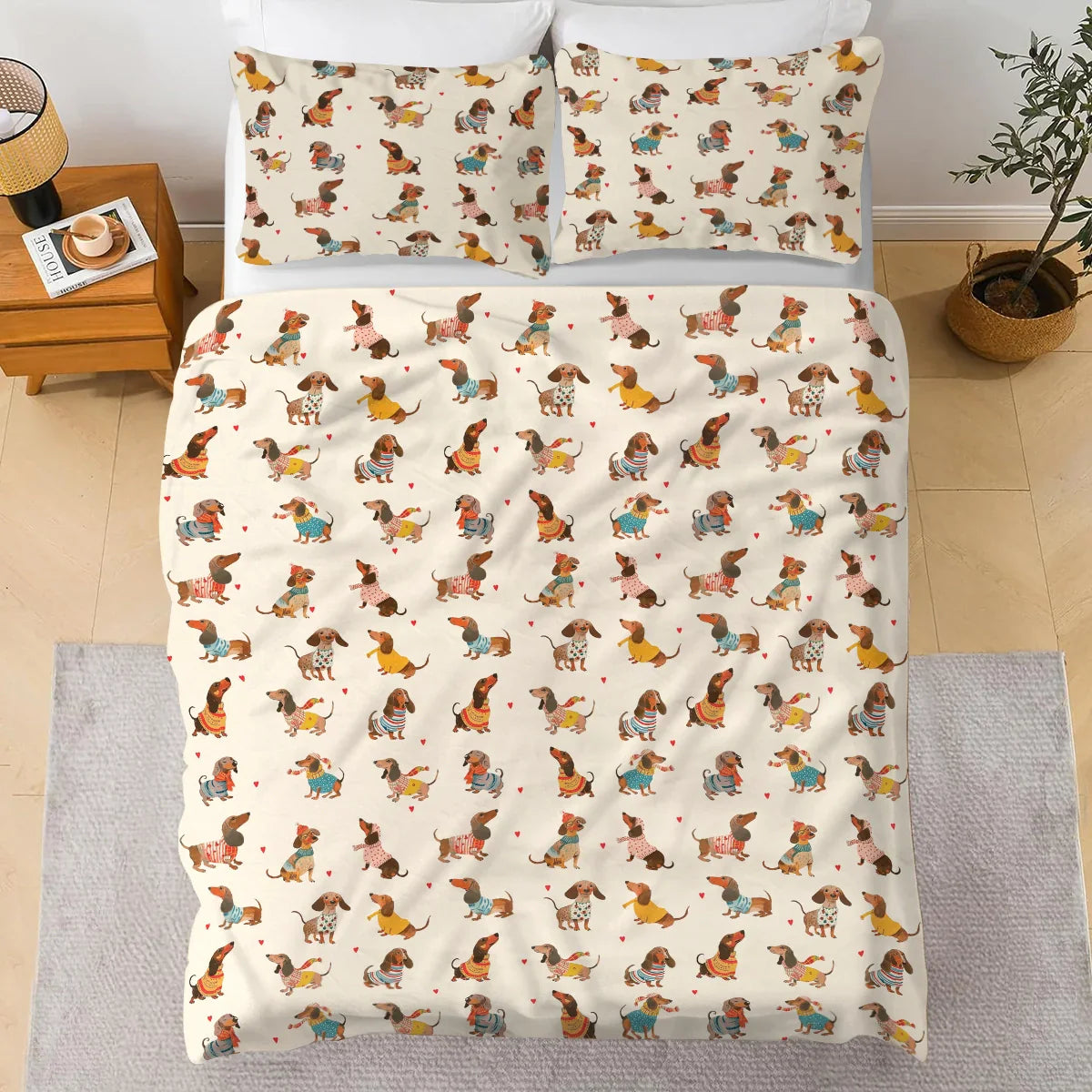 Pajabear 3 Pieces Duvet Cover Set Dachshund Fashion