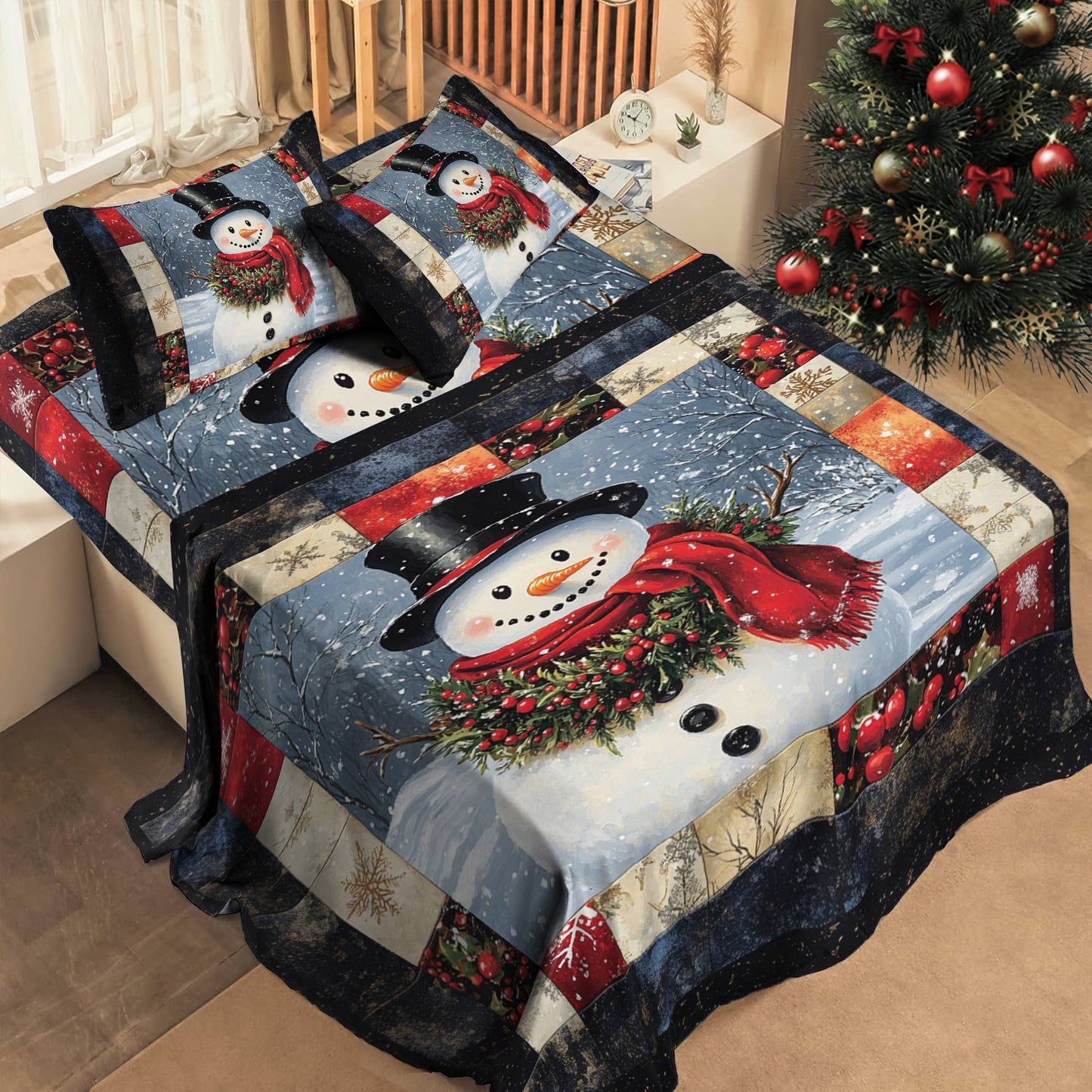 Pajabear 4-Piece Bed Sheet Set Cheery Snowman