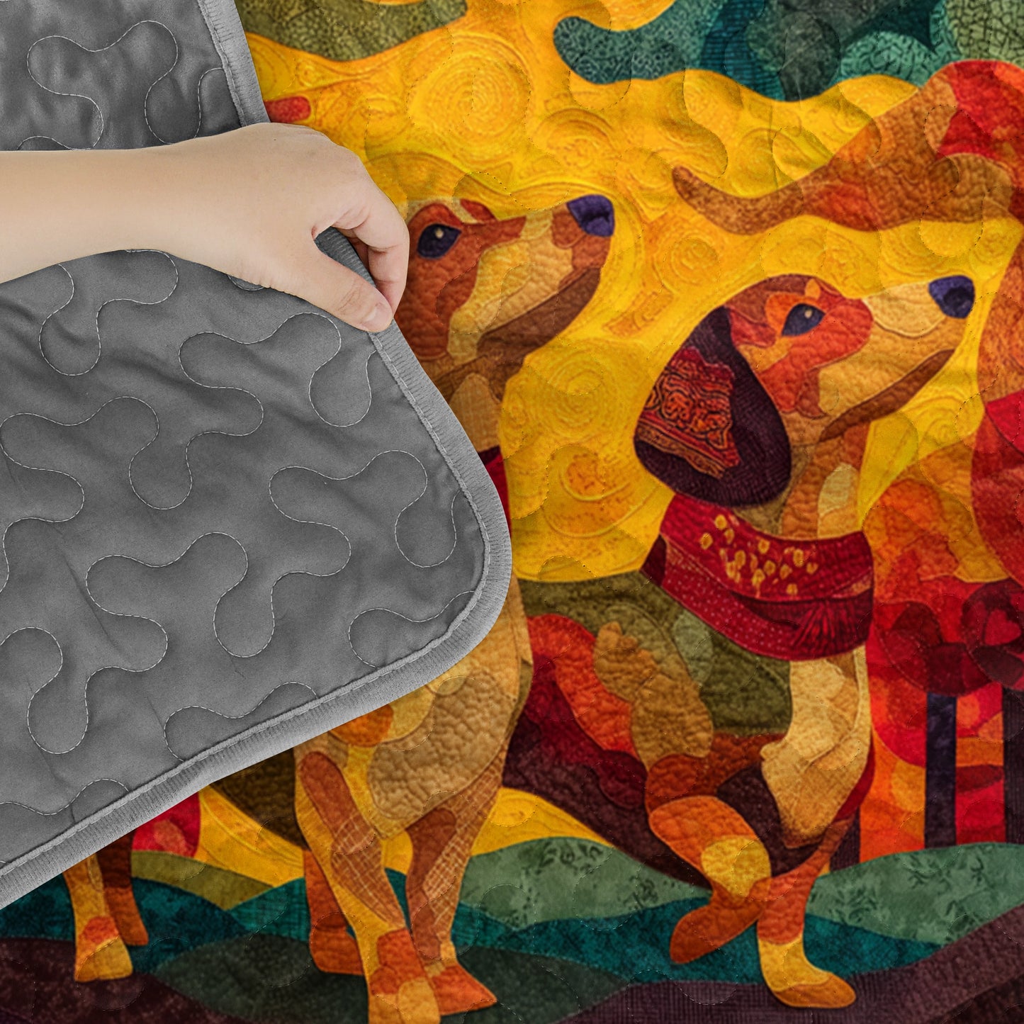 Pajabear Quilt 3-Piece Set Sunset Dachshund Harmony