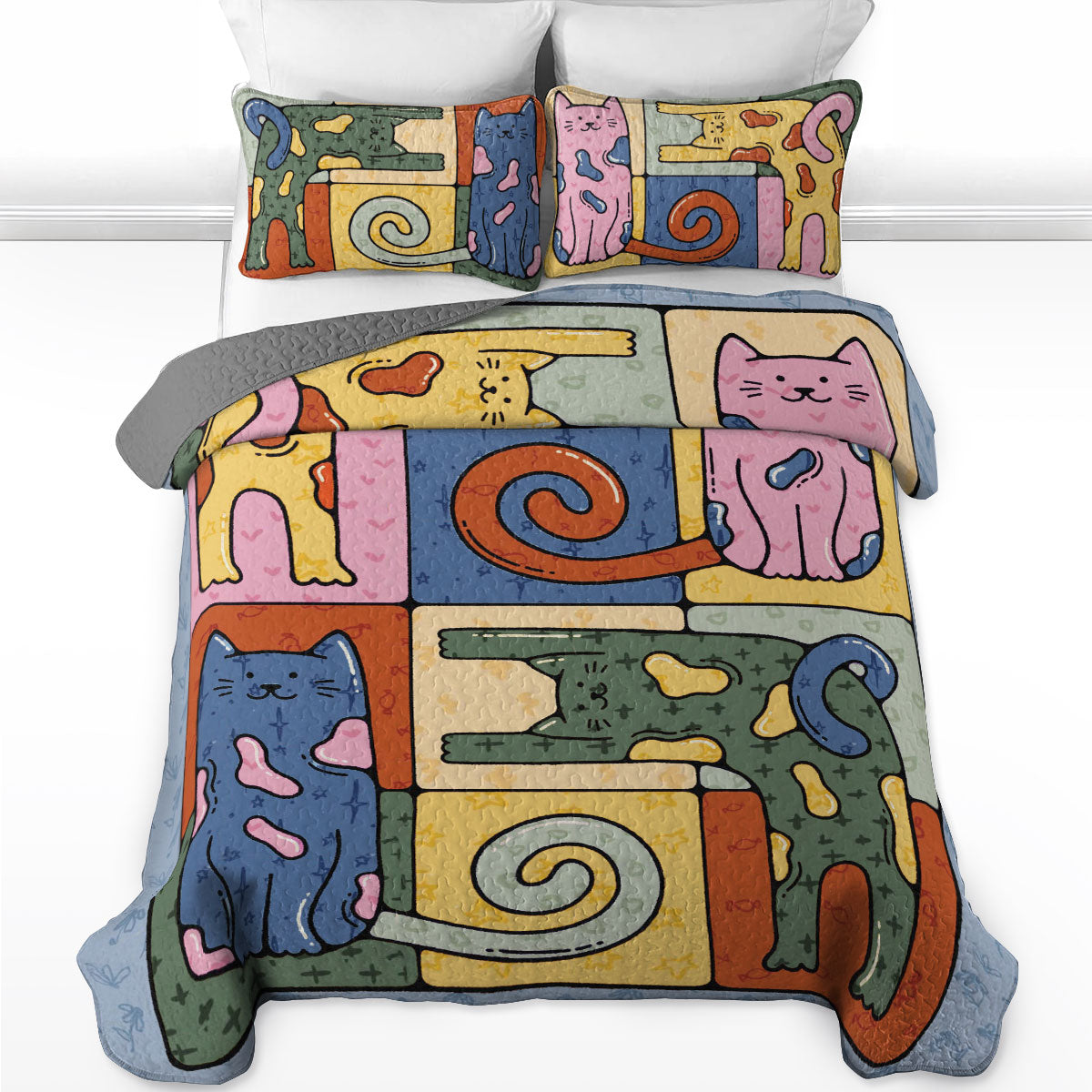 Pajabear Quilt 3-Piece Set Whimsical Cats