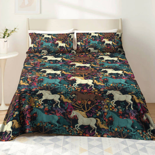 Pajabear 4-Piece Bed Sheet Set Horse Floral