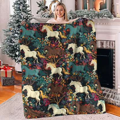 Pajabear Fleece Blanket Horse Flower
