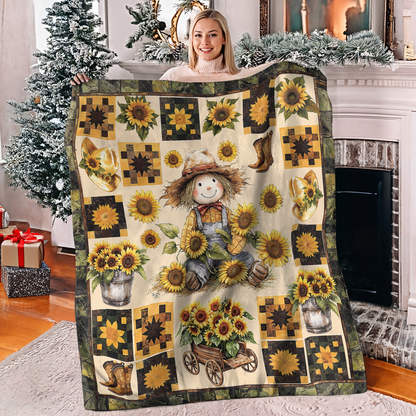Pajabear Fleece Blanket Peaceful Farmhouse Sunflower