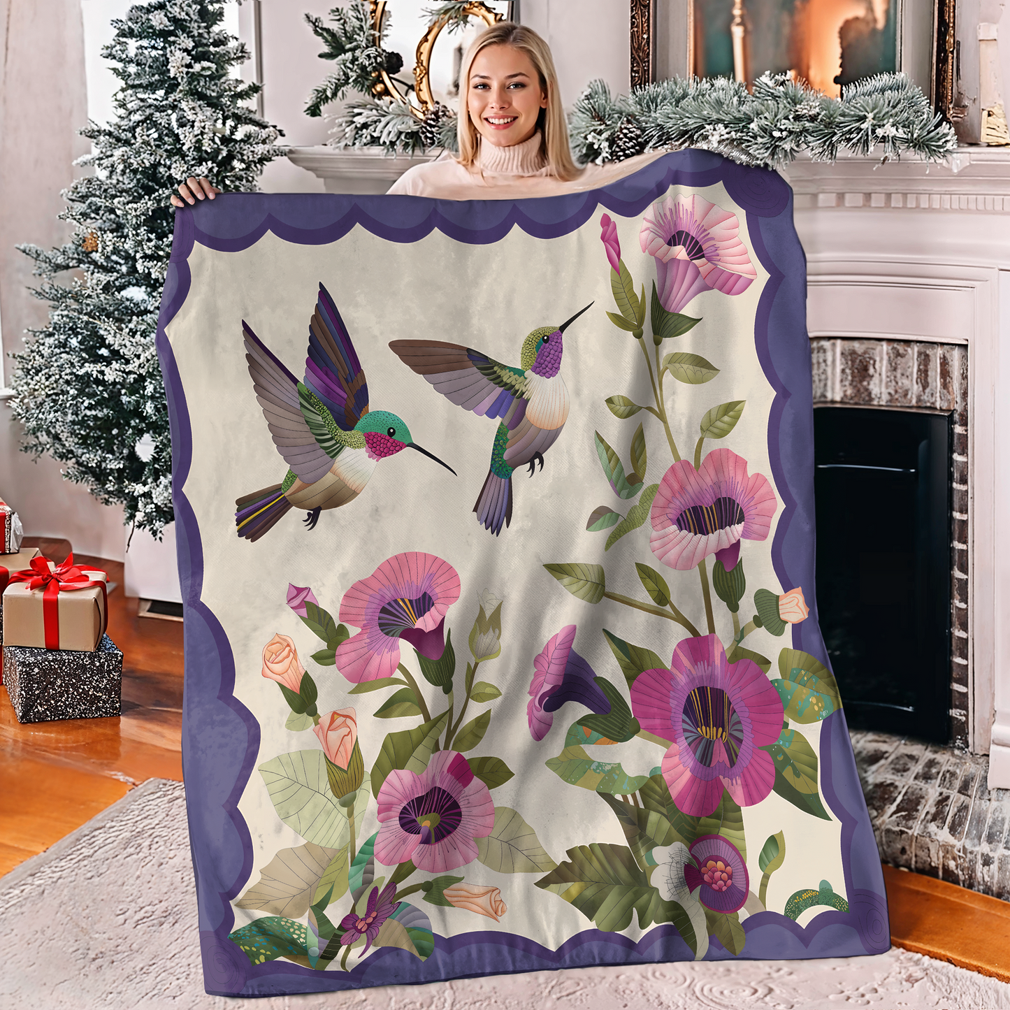 Pajabear Fleece Blanket Hummingbird Garden
