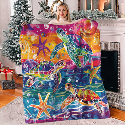 Pajabear Fleece Blanket Turtle Rainbow