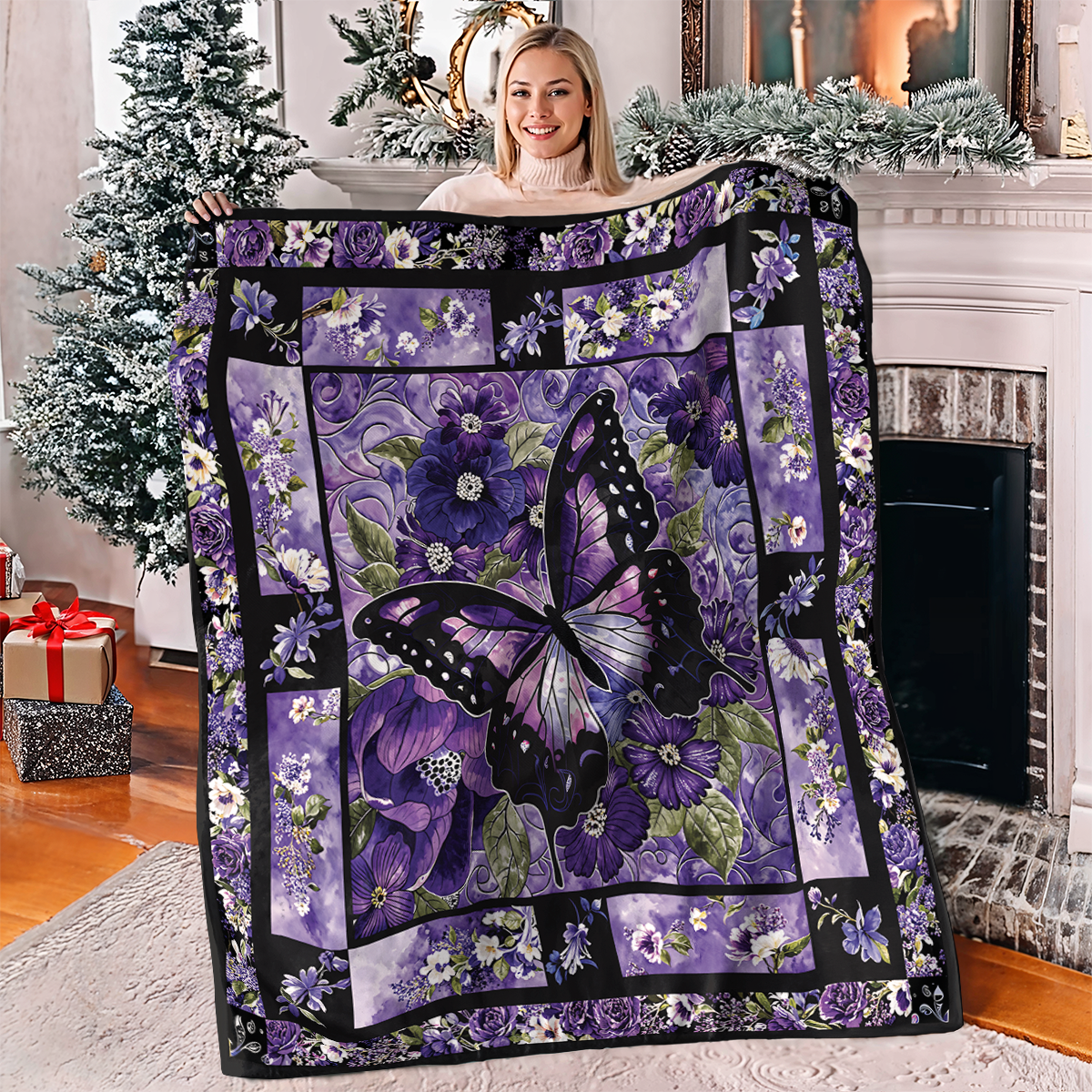 Pajabear Fleece Blanket Gorgeous Purple Butterfly Flowers