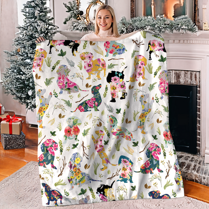 Pajabear Fleece Blanket Dachshund Flower