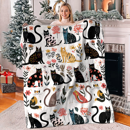Pajabear Fleece Blanket Botanical Cat Bliss