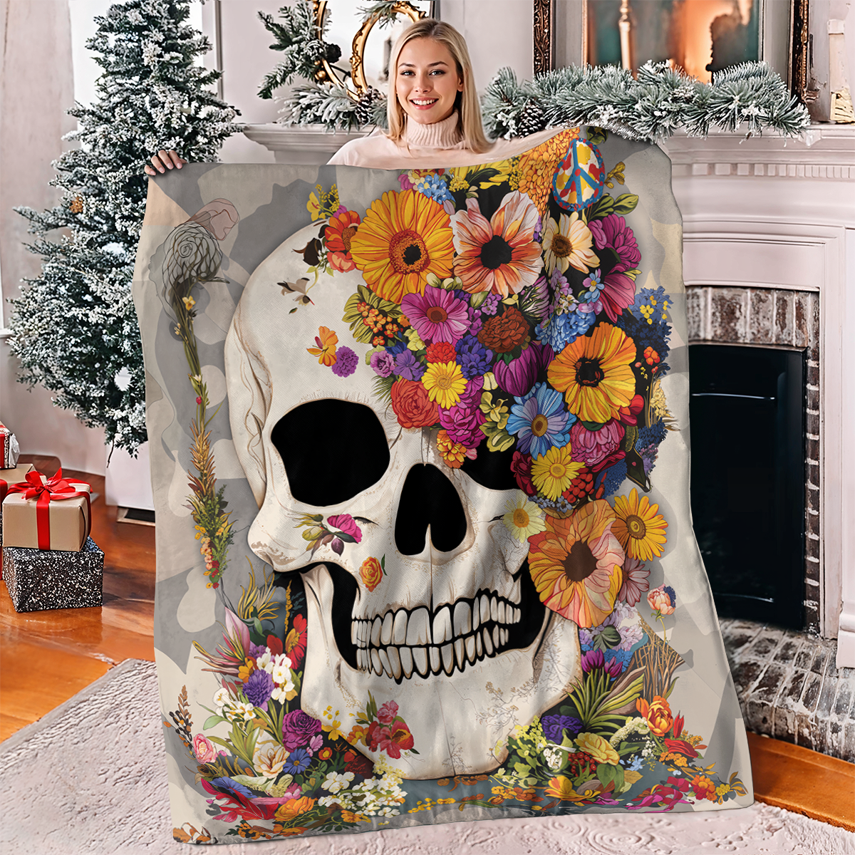 Pajabear Fleece Blanket Skull Blossom